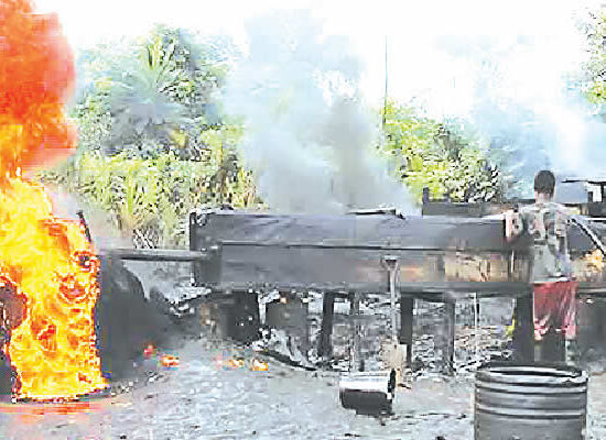 Breaking: Navy Destroys 10 Illegal Refineries in Niger Delta, Seizes 27,000+ Litres of Stolen Oil
