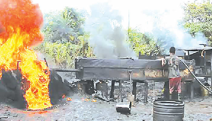 Breaking: Navy Destroys 10 Illegal Refineries in Niger Delta, Seizes 27,000+ Litres of Stolen Oil