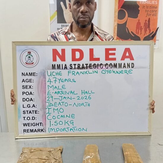 NDLEA Arrests Brazil Returnee with Cocaine at Lagos Airport