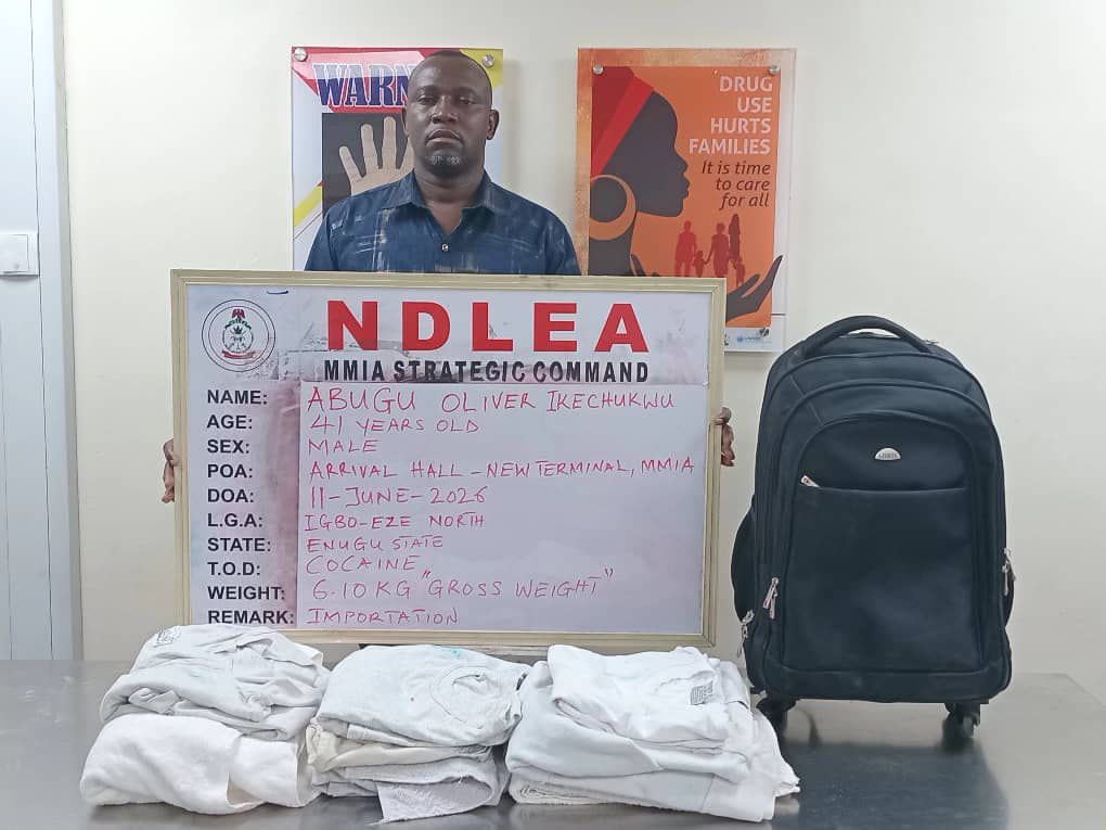 NDLEA intercepts businessman with 6.10kg cocaine starched in shirts, towels from Brazil 5 NDLEA Arrests Brazil-Based Businessman With 6.1kg Cocaine Hidden in Shirts