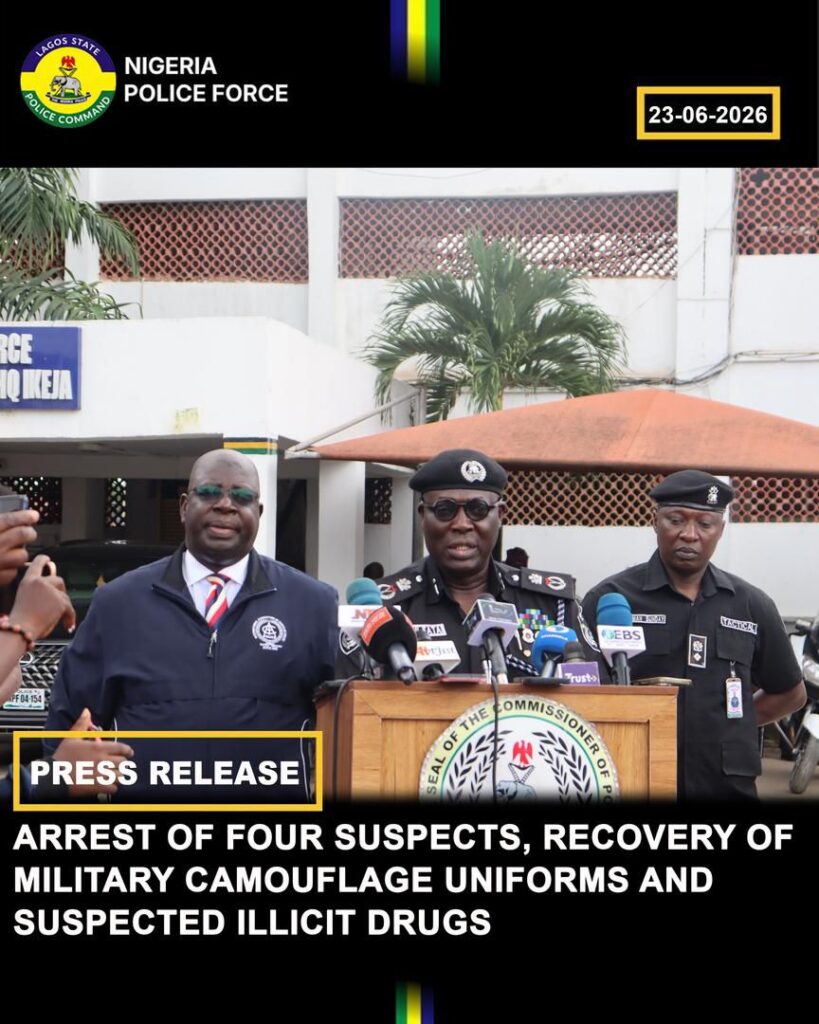 Lagos Police Intercept Truck Carrying Military Camouflage, Suspected Illicit Drugs, Arrest Four