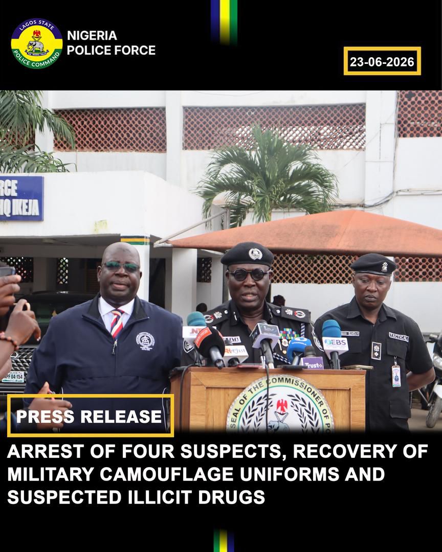 Lagos Police Intercept Truck Carrying Military Camouflage, Suspected Illicit Drugs, Arrest Four
